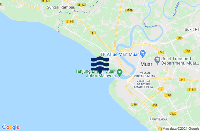 Kuala Muar, Malaysia tide times map