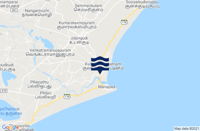 Kulasekarapatnam, India tide times map