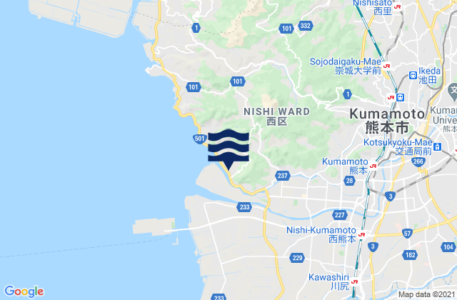 Kumamoto Shi, Japan tide times map