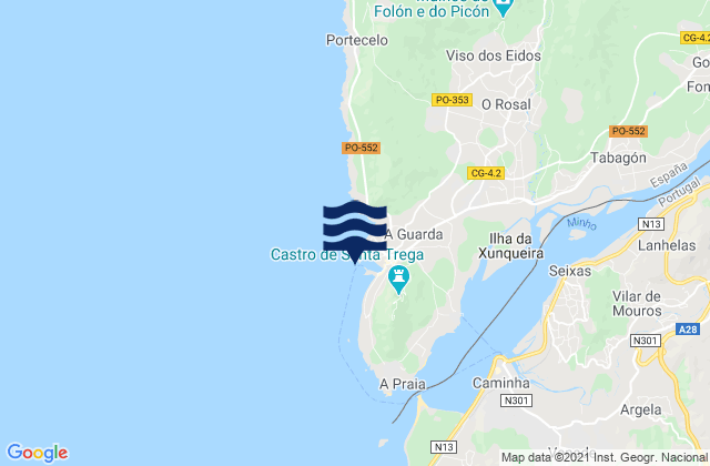 La Guardia, Portugal tide times map