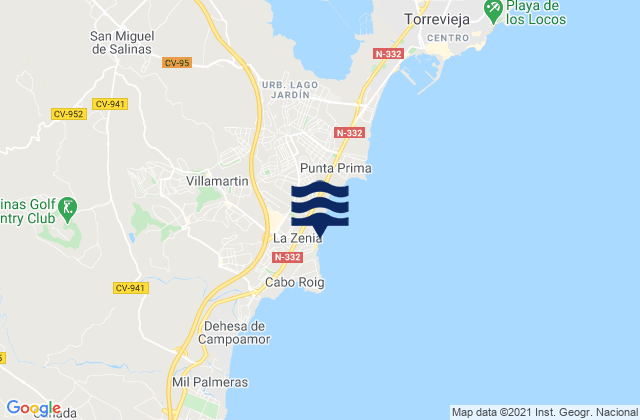 La Zenia, Spain tide times map