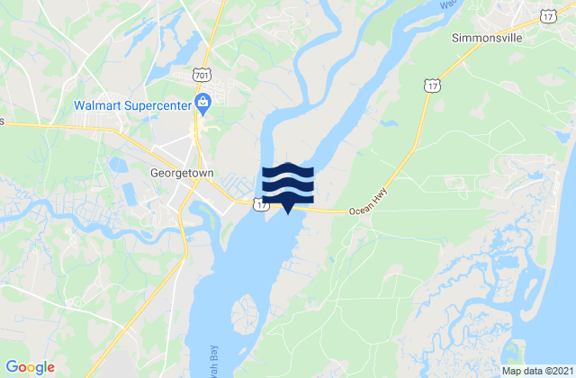 Lafayette swing bridge Waccamaw River, United States tide chart map
