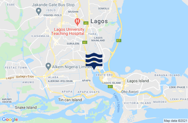 Lagos Mainland Local Government Area, Nigeria tide times map