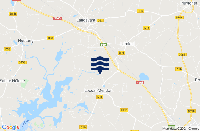 Landaul, France tide times map