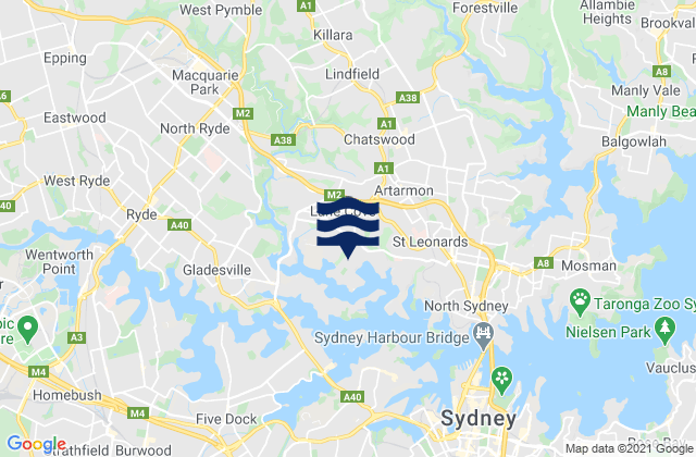 Lane Cove, Australia tide times map