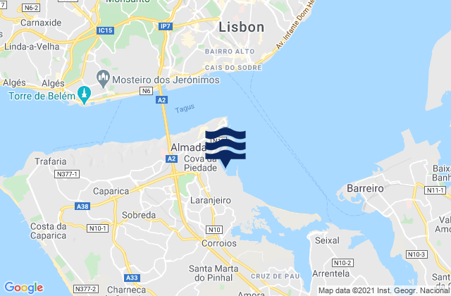 Laranjeiro, Portugal tide times map