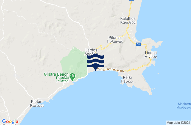 Lardos, Greece tide times map