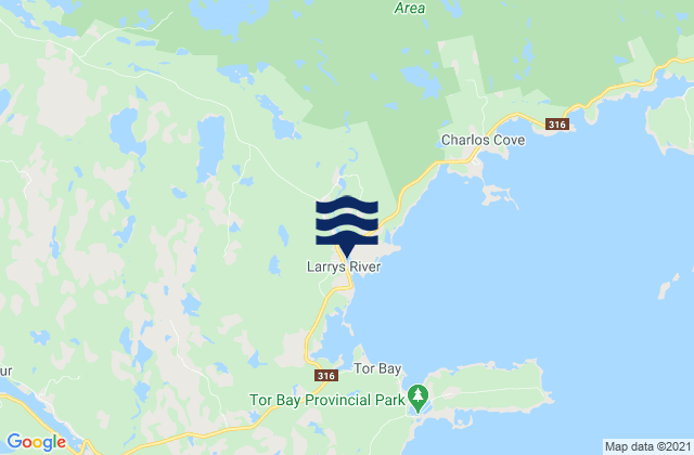 Larrys River, Canada tide times map