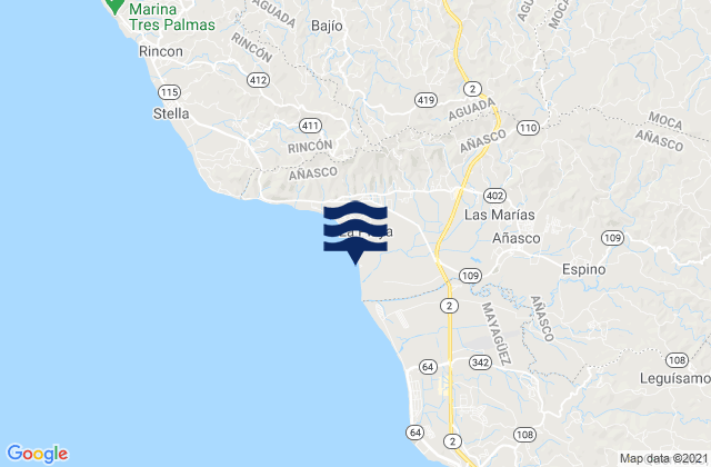 Las Marias, Puerto Rico tide times map