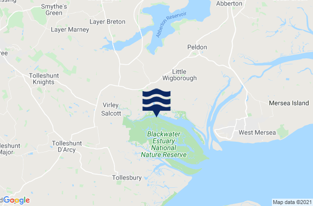 Layer de la Haye, United Kingdom tide times map
