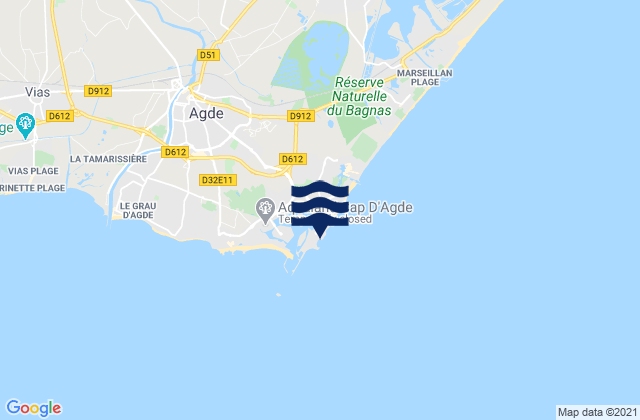 Le Cap d'Agde, France tide times map