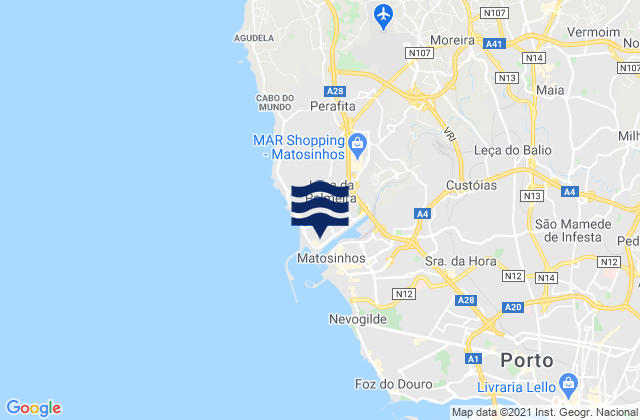 Leca da Palmeira, Portugal tide times map