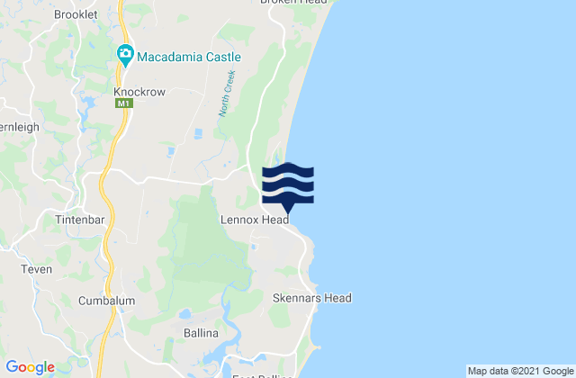 Lennox Head, Australia tide times map