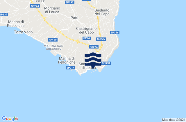 Leuca, Italy tide times map