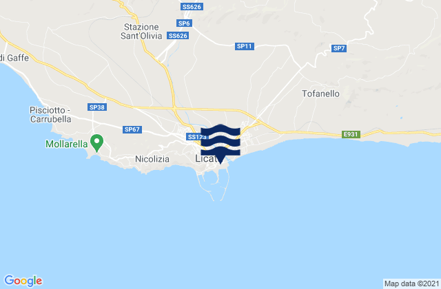 Licata, Italy tide times map