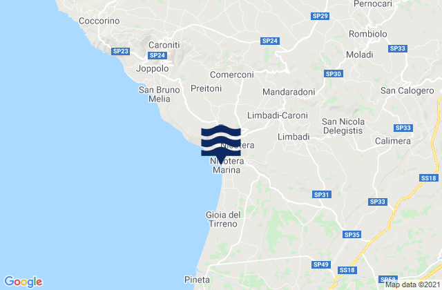 Limbadi-Caroni, Italy tide times map