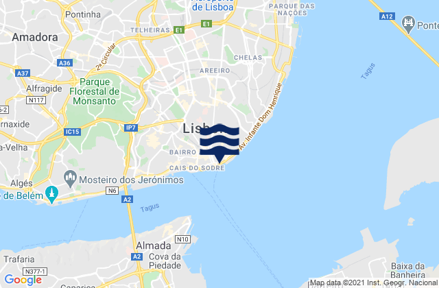 Lisbon, Portugal tide times map