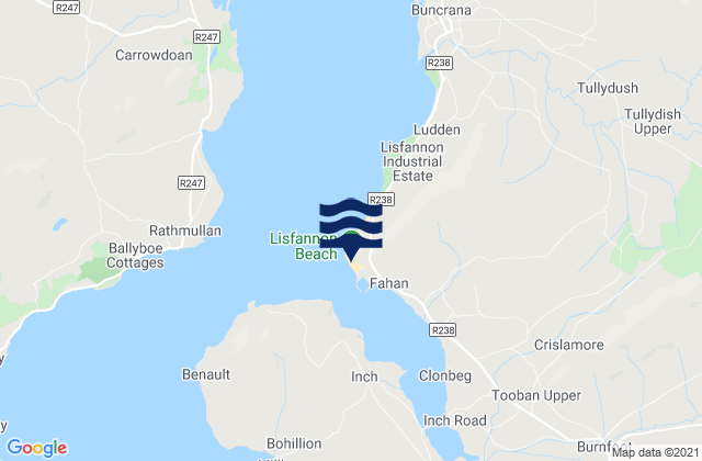 Lisfannon Beach, Ireland tide times map