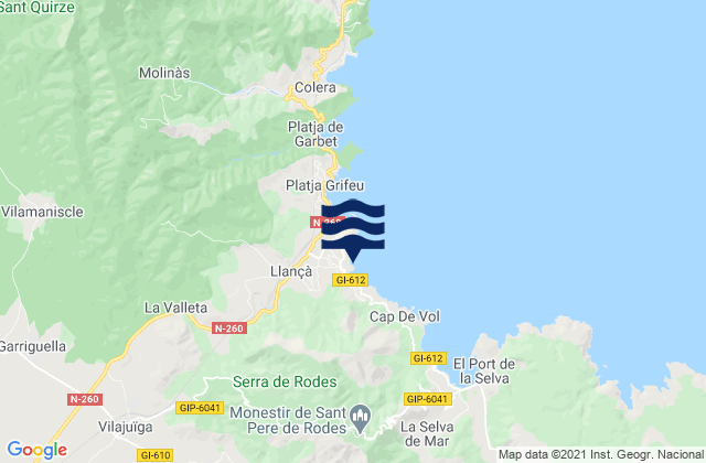 Llanca, Spain tide times map