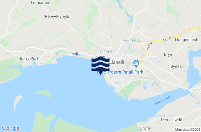 Llanelli Beach, United Kingdom tide times map