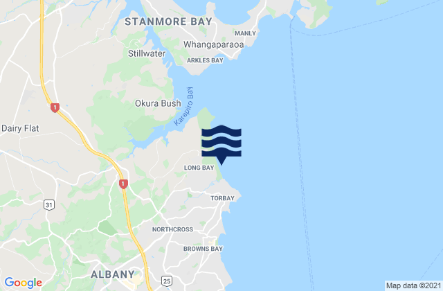 Long Bay, New Zealand tide times map