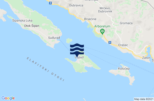 Lopud, Croatia tide times map