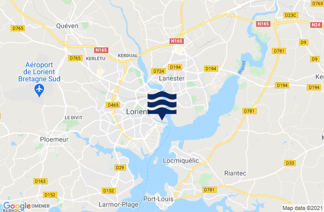 Lorient (Arsenal), France tide times map