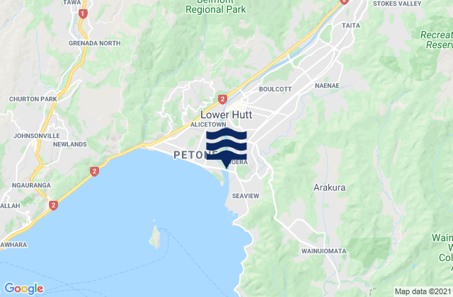 Lower Hutt, New Zealand tide times map