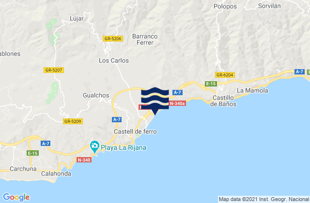 Lujar, Spain tide times map
