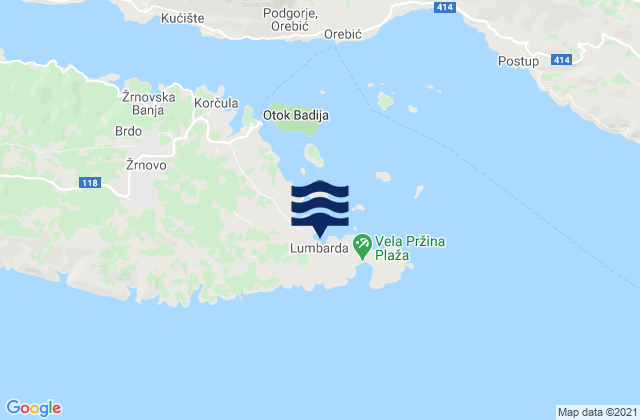Lumbarda, Croatia tide times map