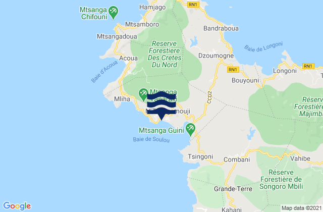 M'Tsangamouji, Mayotte tide times map