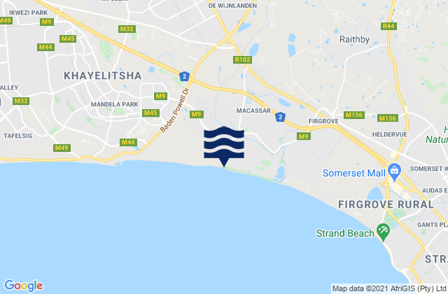 Macassar Beach, South Africa tide times map