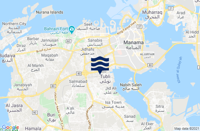 Madinat `Isa, Bahrain tide times map