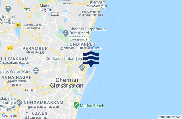 Madras, India tide times map
