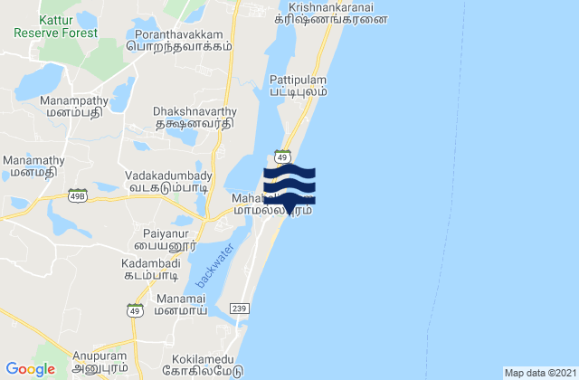 Mahabalipuram (Shore Temple), India tide times map