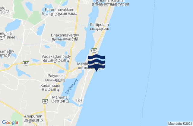 Mahabalipuram Shore Temple, India tide times map