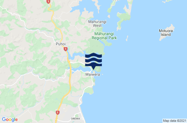 Mahurangi Island, New Zealand tide times map