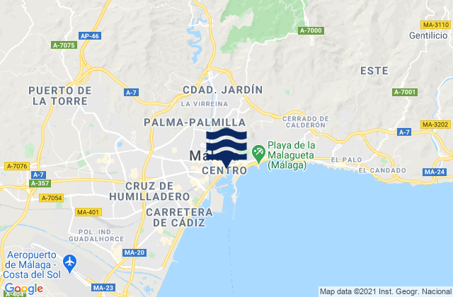 Malaga, Spain tide times map