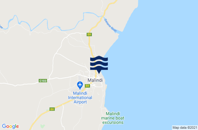 Malindi, Kenya tide times map