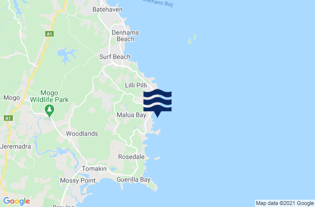 Malua Bay, Australia tide times map