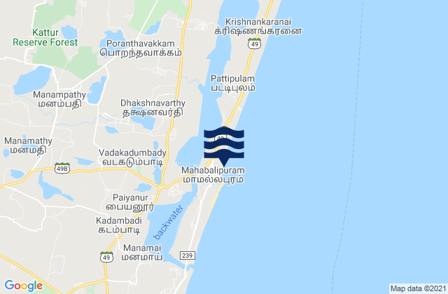 Mamallapuram, India tide times map