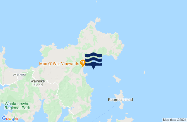 Man O War Bay, New Zealand tide times map