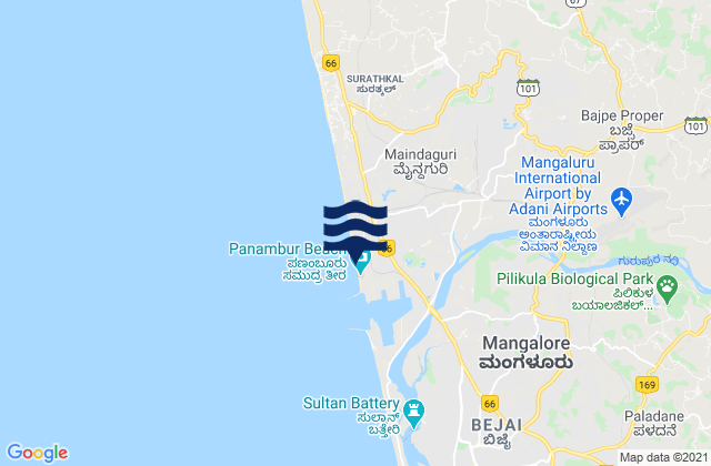 Mangalore Port, India tide times map
