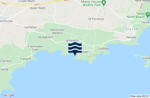 Manorbier Beach, United Kingdom tide times map