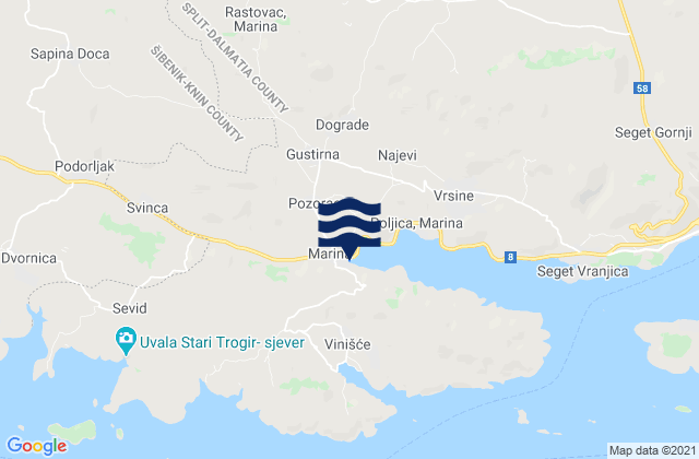 Marina, Croatia tide times map