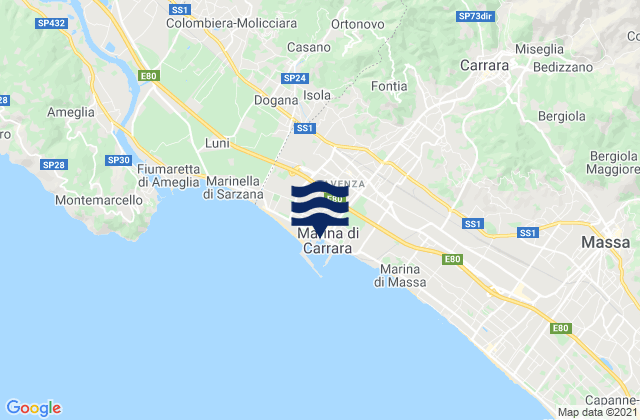 Marina di Carrara, Italy tide times map
