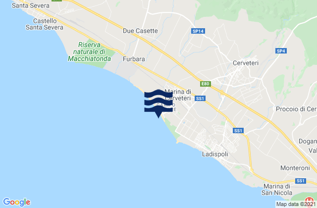 Marina di Cerveteri, Italy tide times map
