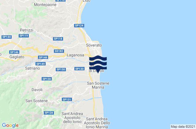 Marina di Davoli, Italy tide times map