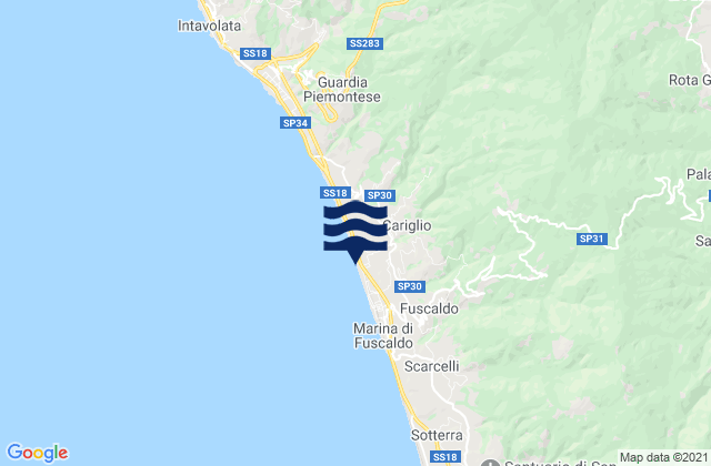 Marina di Fuscaldo, Italy tide times map