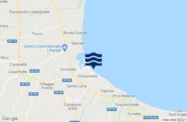 Marina di Schiavonea, Italy tide times map